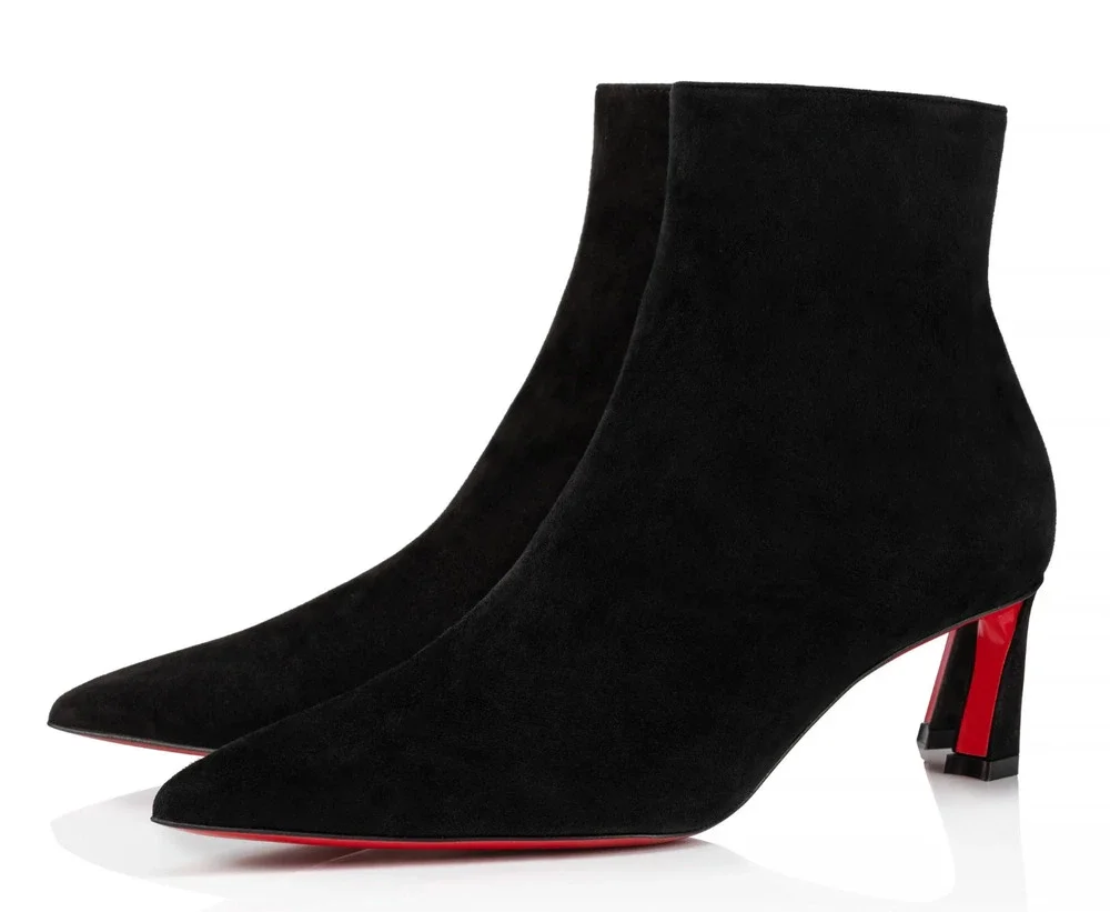 Christian Louboutin Condora Booty 55 Black Suede Pointed Ankle Heel Boot 37.5